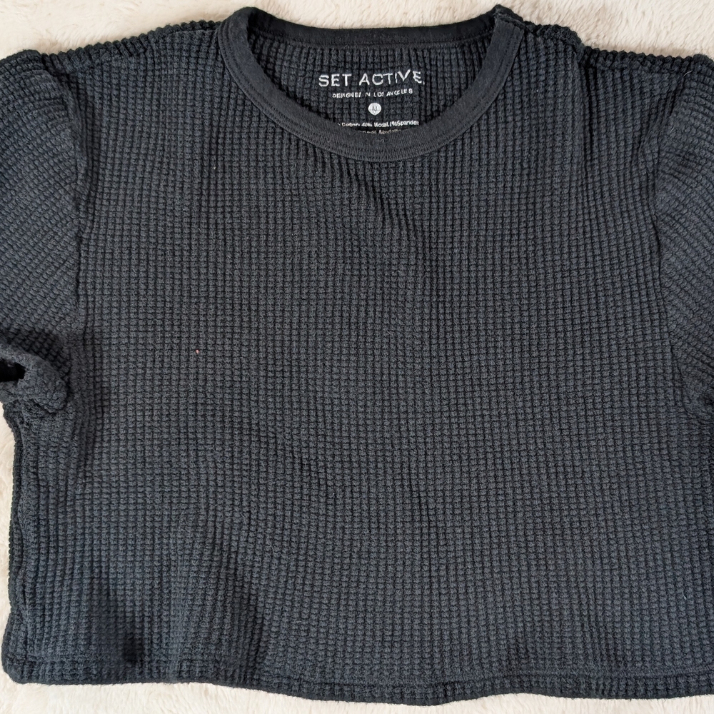 SET Active Charcoal Waffle Knit Crop Top